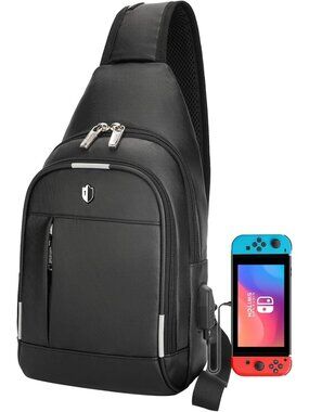 Water-Resistant Crossbody Sling Bag with USB Port & Reflective Strips for